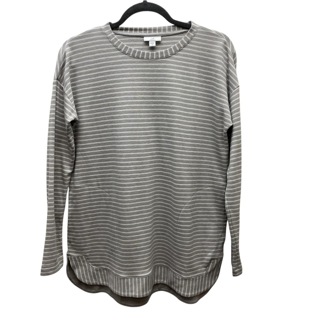 J Jill Sweater Womens XS Striped‎ Oversized Long Sleeve Cotton Blend Top Pockets